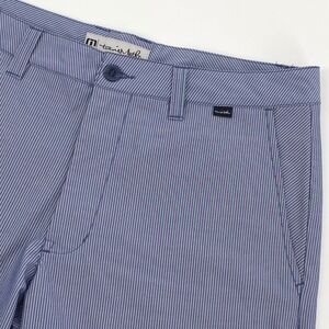 Travis Mathew Golf Shorts Mens 32 Blue Pinstripe Shorts Performance Stretch